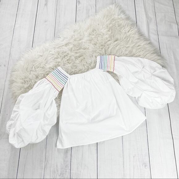 Petersyn Women's Audrey Rainbow Off Shoulder 100% Cotton Blouse‎ Size Small - Picture 3 of 6